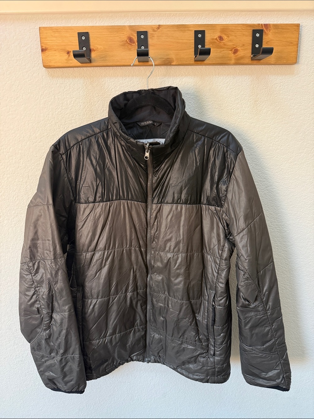 Men's Black Quilted Puffer Jacket with Stand Collar